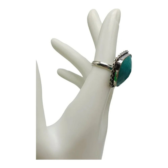 Silver Plated Diagonal Square Cut Blue Aquamarine Ring Vintage Size 6 - Picture 2 of 5